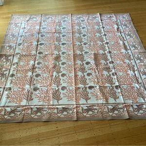 Coral and Brown Patterned Cotton Tablecloth and 8 Napkins